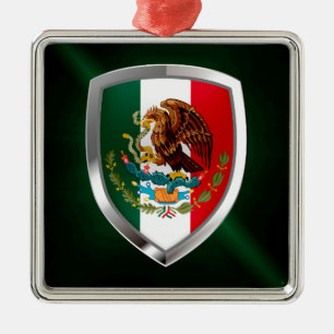 Ornement Carré Argenté Emblème métallique du Mexique