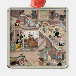 Ornement Carré Argenté Empereur Akbar (r.1556-1605) inspectant le buildin