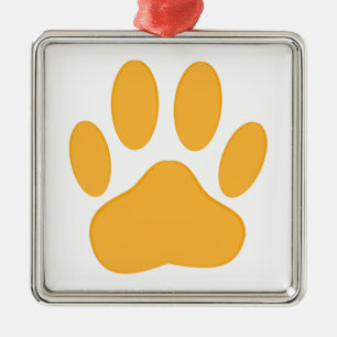 Ornement Carré Argenté Empreinte de chien orange