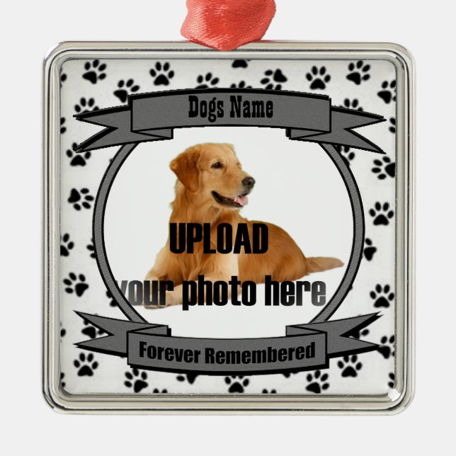 Ornement Carré Argenté En mémoire de votre chien pour toujours souvenir (Devant)