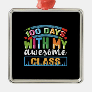Ornement Carré Argenté Enseignant 100 Jours Avec Ma Classe Magnifique