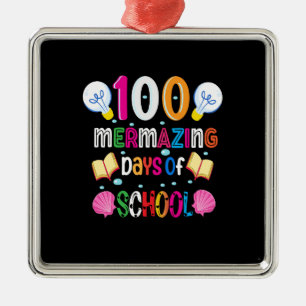 Ornement Carré Argenté Enseignant 100 Jours Mermazing De L'École