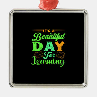 Ornement Carré Argenté Enseignant C'Est Une Belle Journée Pour Apprendre