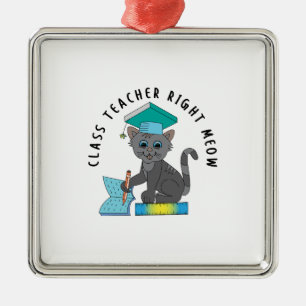 Ornement Carré Argenté Enseignant de classe Droite Meow