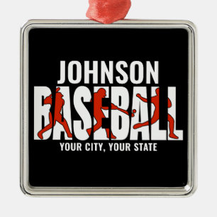 Ornement Carré Argenté Équipe de baseball AJOUTER NOM Champion Joueur de 