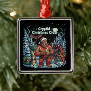 Ornement Carré Argenté Équipe de Noël drôle de cryptide   Bigfoot, Mothma