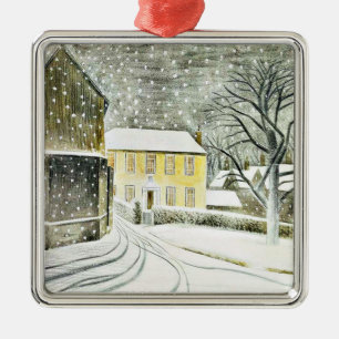 Ornement Carré Argenté Eric Ravilious - Hallstead Road sous la neige,