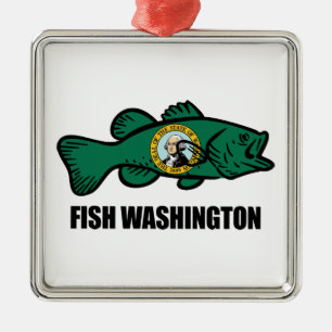 Ornement Carré Argenté État de Fish Washington