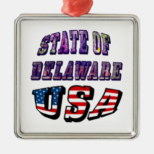 Ornement Carré Argenté Etat du Delaware USA Photo & Flag Text