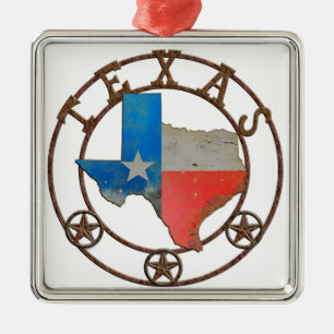 Ornement Carré Argenté État du Texas Fer forgé
