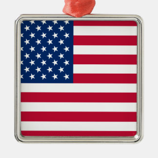 Ornement Carré Argenté États-Unis Drapeau américain étoiles et rayures
