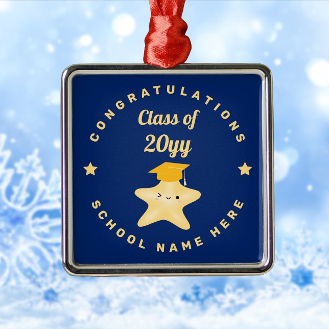 Ornement Carré Argenté Étoile de graduation Royal Blue et Gold moderne (Créateur téléchargé)
