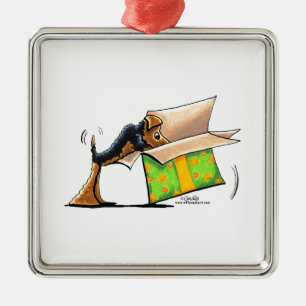 Ornement Carré Argenté Étonnez-moi Airedale gallois Terrier