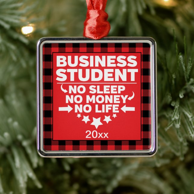 Ornement Carré Argenté Étudiant du Business College Red Plaid Xmas (Arbre)