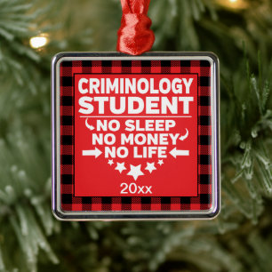 Ornement Carré Argenté Étudiant du Collège de Criminologie Rouge Plaid Xm