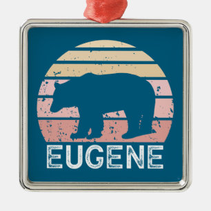 Ornement Carré Argenté Eugene Oregon Ours Rétro
