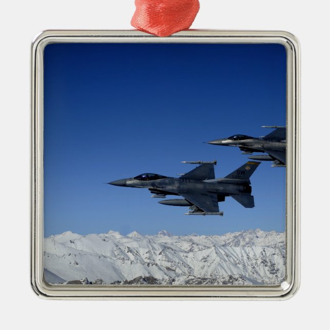 Ornement Carré Argenté F-16 de l'armée de l'air américaine (Devant)
