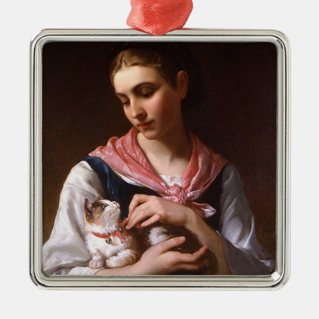 Ornement Carré Argenté Favorite Kitten (par Émile Munier) (Devant)