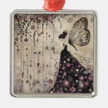 Fée Papillon Gothique Dans Jardin Noir