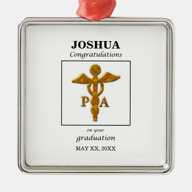 Ornement Carré Argenté Félicitations à l'adjoint médical (Devant)