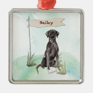 Ornement Carré Argenté Félicitations au Black Lab pour le nouveau chien