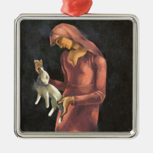 Ornement Carré Argenté Femme avec un lapin