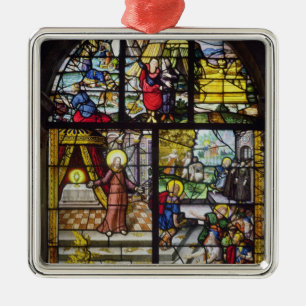 Ornement Carré Argenté Fenêtre dépeignant le rassemblement de la manne
