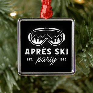 Ornement Carré Argenté Fête d'après-ski chalet de montagne hiver drôle