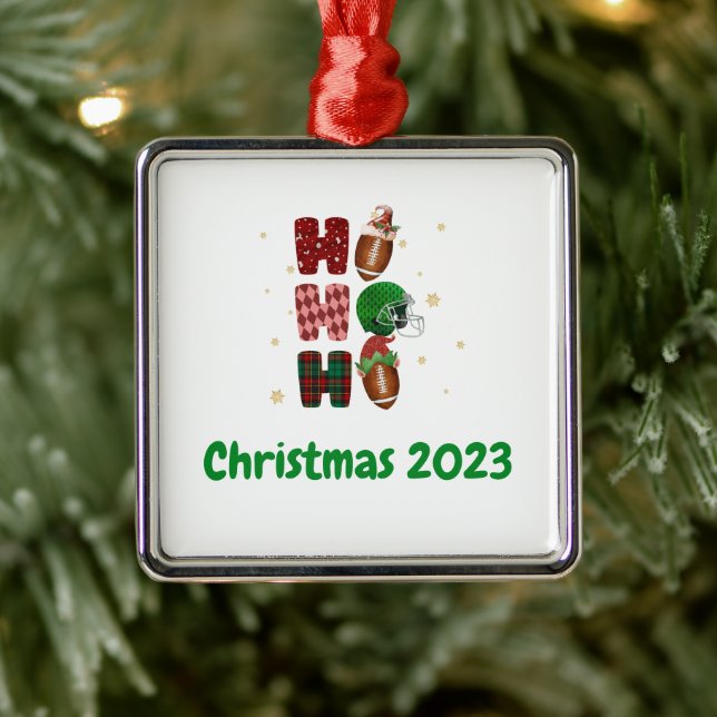 Ornement Carré Argenté Fête de Noël de football Ho Ho Ho (Arbre)