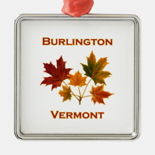 Ornement Carré Argenté Feuillage d'automne de Burlington Vermont -