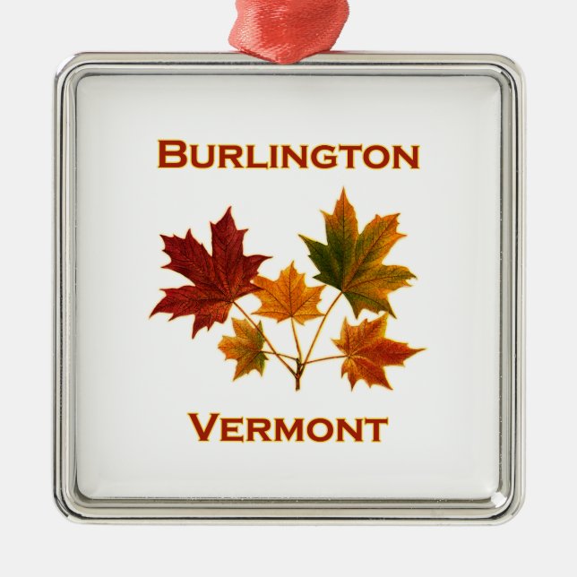 Ornement Carré Argenté Feuillage d'automne de Burlington Vermont - (Devant)