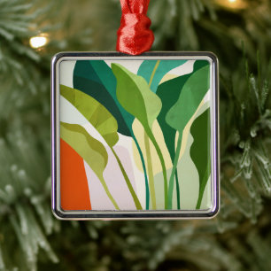 Ornement Carré Argenté Feuilles tropicaux