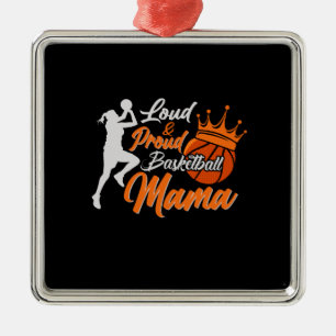 Ornement Carré Argenté Fier Mama de basket-ball