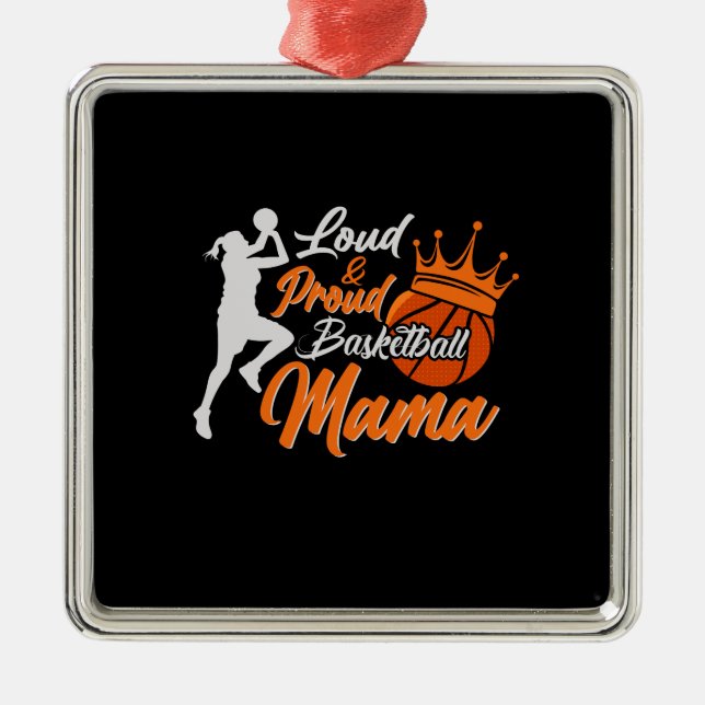 Ornement Carré Argenté Fier Mama de basket-ball (Devant)