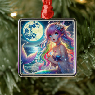 Ornement Carré Argenté Fille Anime Chantant Pixie Clair de Lune Licorne S