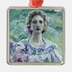 Ornement Carré Argenté Fille aux fleurs violettes (par Robert Reid)