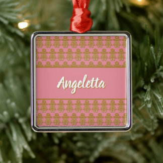 Ornement Carré Argenté Fille de biscuit de Noël rose au gingembre Ajouter