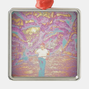 Ornement Carré Argenté Fille de cercle dans le Technicolor