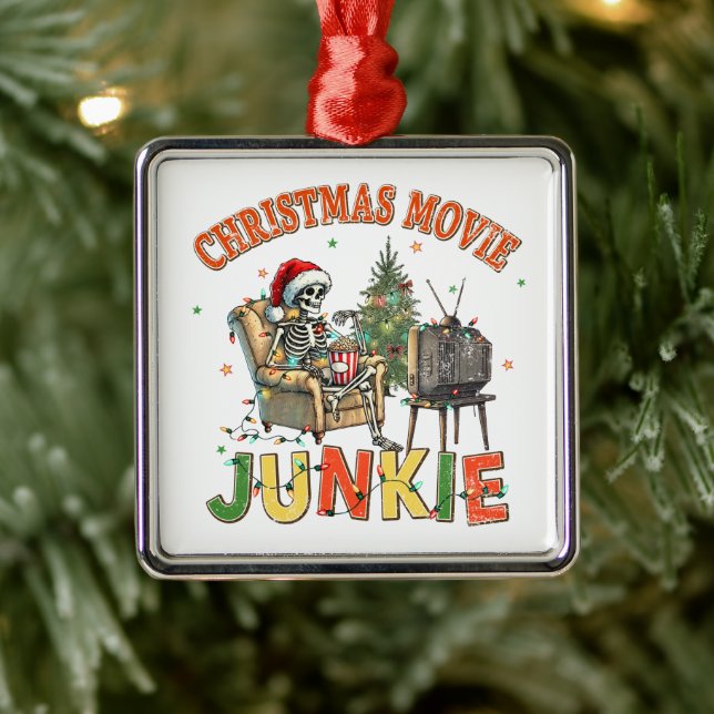 Ornement Carré Argenté Film de Noël Junkie (Arbre)