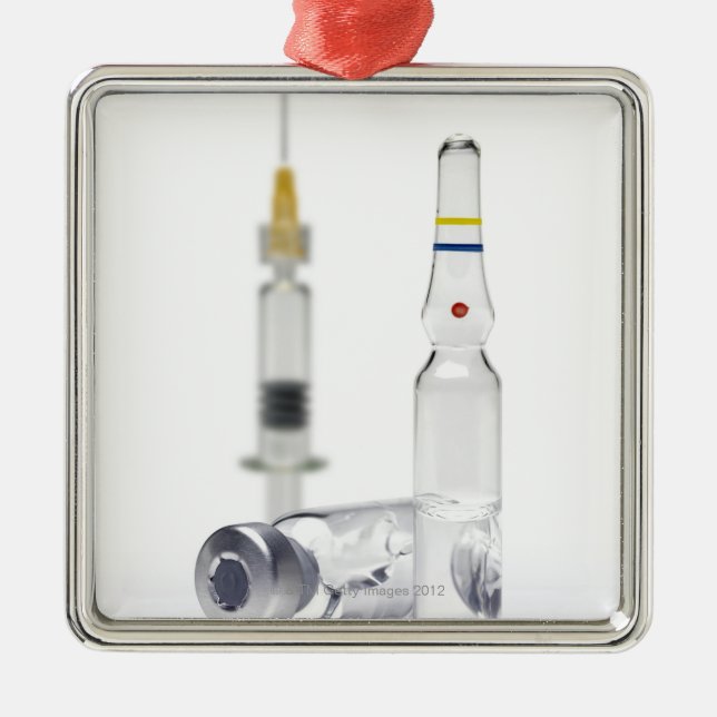 Ornement Carré Argenté Fioles contenant la médecine pour des injections (Devant)