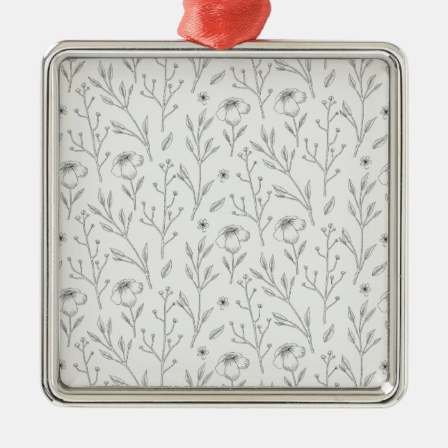 Ornement Carré Argenté Fleur Printemps Botanique Floral (Devant)