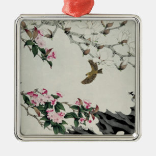 Ornement Carré Argenté Fleurs de ressort