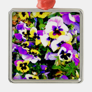 Ornement Carré Argenté Fleurs Pansy multicolores Thunder_Cove
