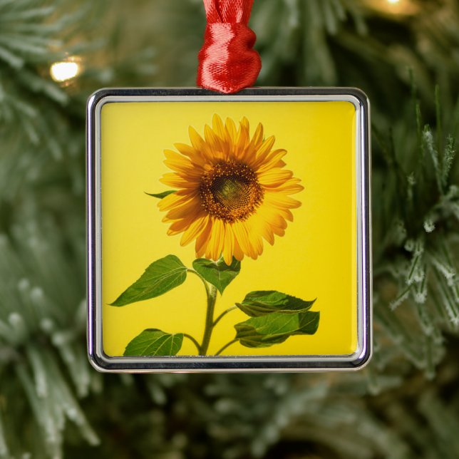 Ornement Carré Argenté Fleurs | Tournesol jaune (Arbre)