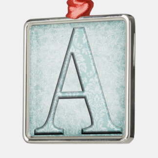 Ornement Carré Argenté Floral bleu Imprimer Un monogramme initiales Cadea