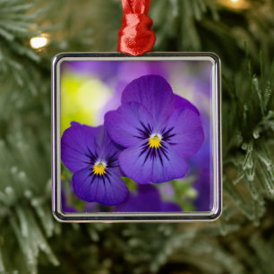 Ornement Carré Argenté Flowers (homonymie) Purple Pansies