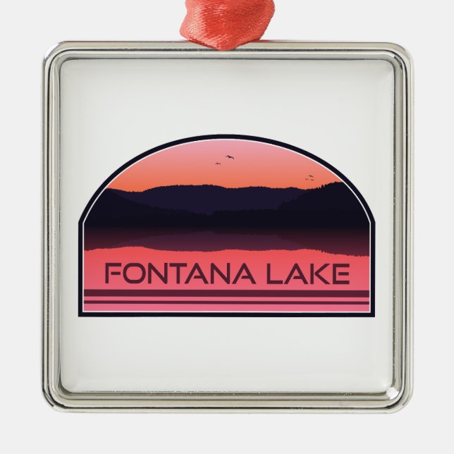 Ornement Carré Argenté Fontana Lake Caroline du Nord Sunrise rouge (Devant)