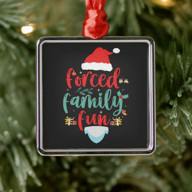 Ornement Carré Argenté Forcé Famille Amusant Drôle Noël Matching Cadeau (Arbre)