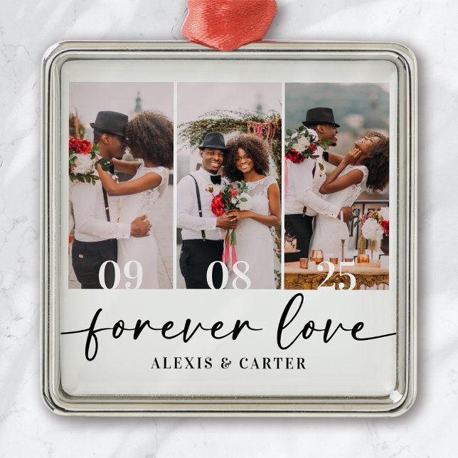 Ornement Carré Argenté Forever Love Mariage Photos Garder (Créateur téléchargé)