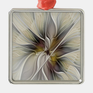 Ornement Carré Argenté Fractal floral, fleur de fantaisie aux couleurs de